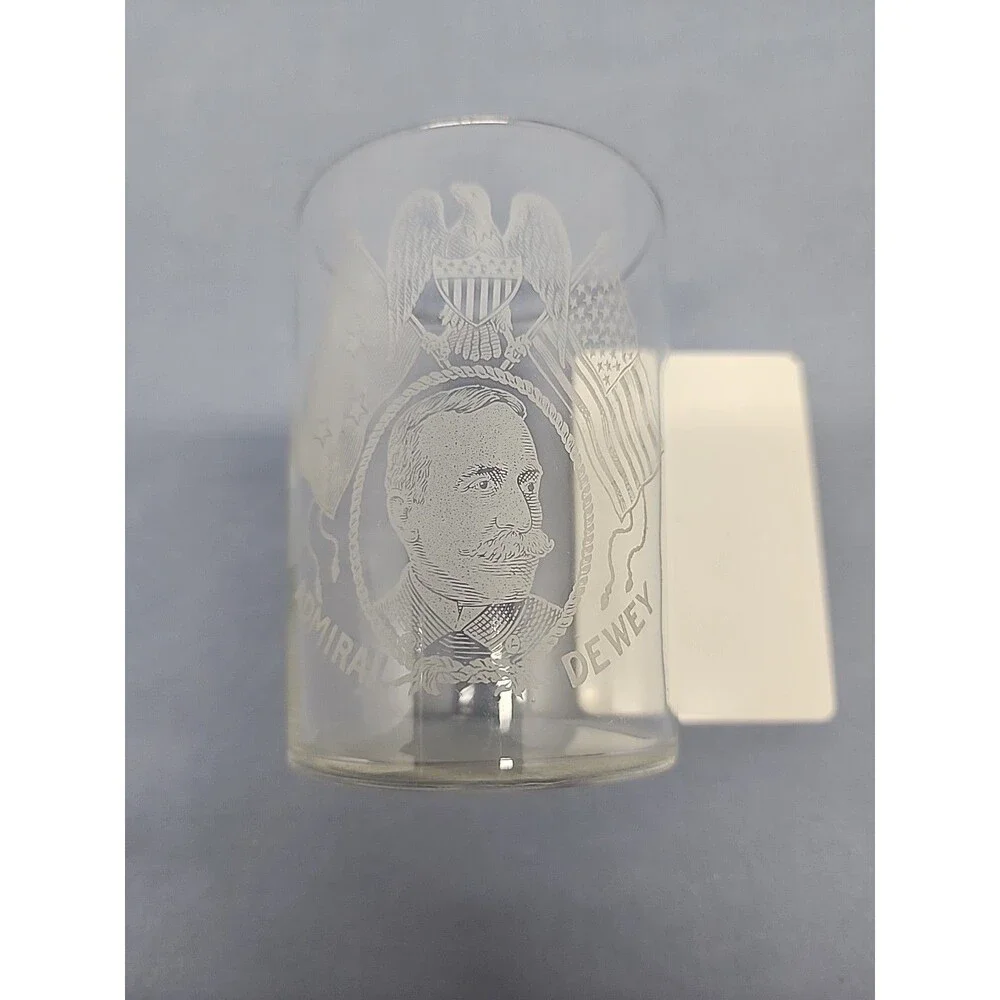 Vintage Admiral Dewey Souvenir Thin Wall Beer Glass Turn Of The Century Rare